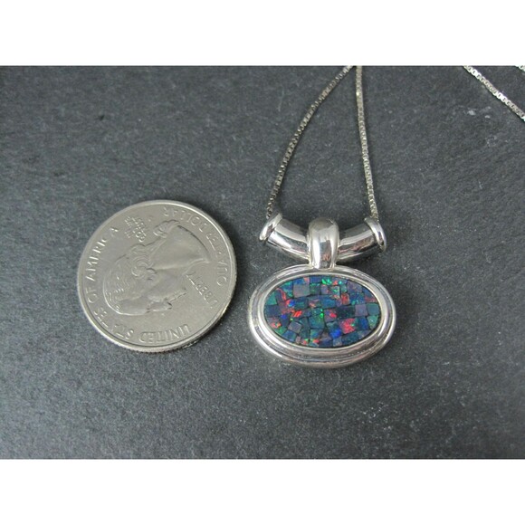 Sterling Mosaic Opal Inlay Pendant Necklace - Picture 5 of 10